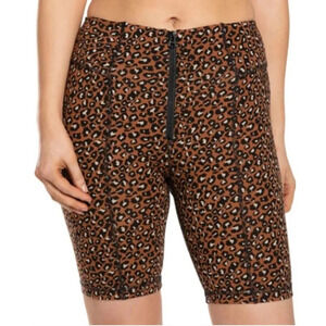 Free People Orange Black Leopard Print Zip Front Biker Shorts‎
